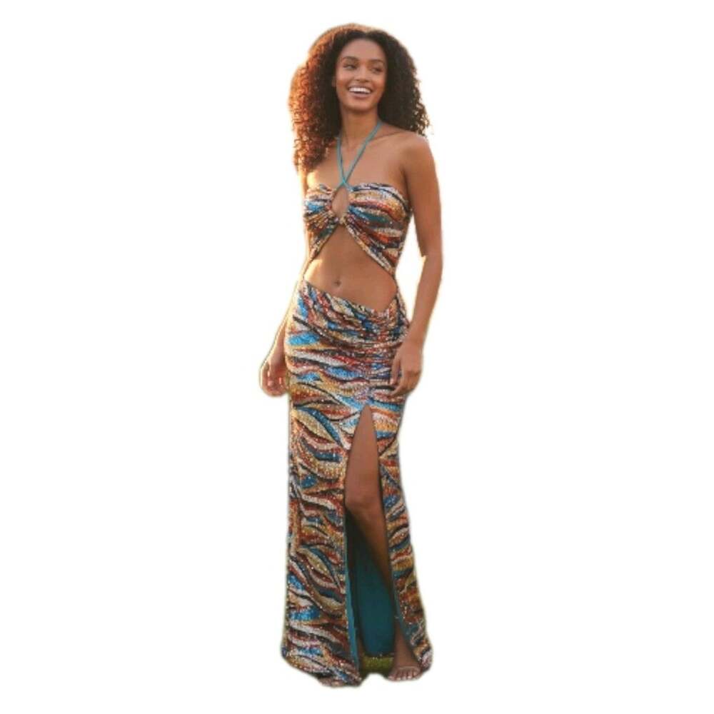 NEW w TAGS Fashion Nova Women's Always Pretty Sequin Maxi Dress Size M Tropical